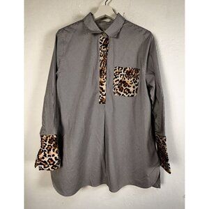 Chico's Womens No-Iron Coolmax All Season Striped Leopard Print Top Size 2 12/14